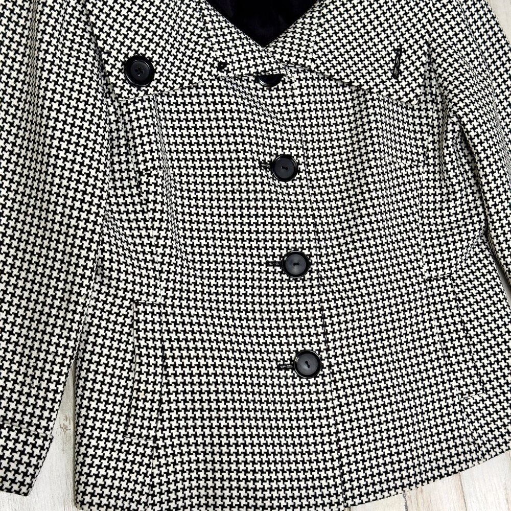 Talbots Black White Houndstooth 3/4 Sleeves Vintage Shawl Collar Jacket Size 6 - Picture 3 of 11